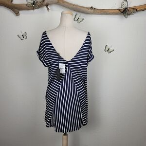 Gibson blue and white striped v neck tee